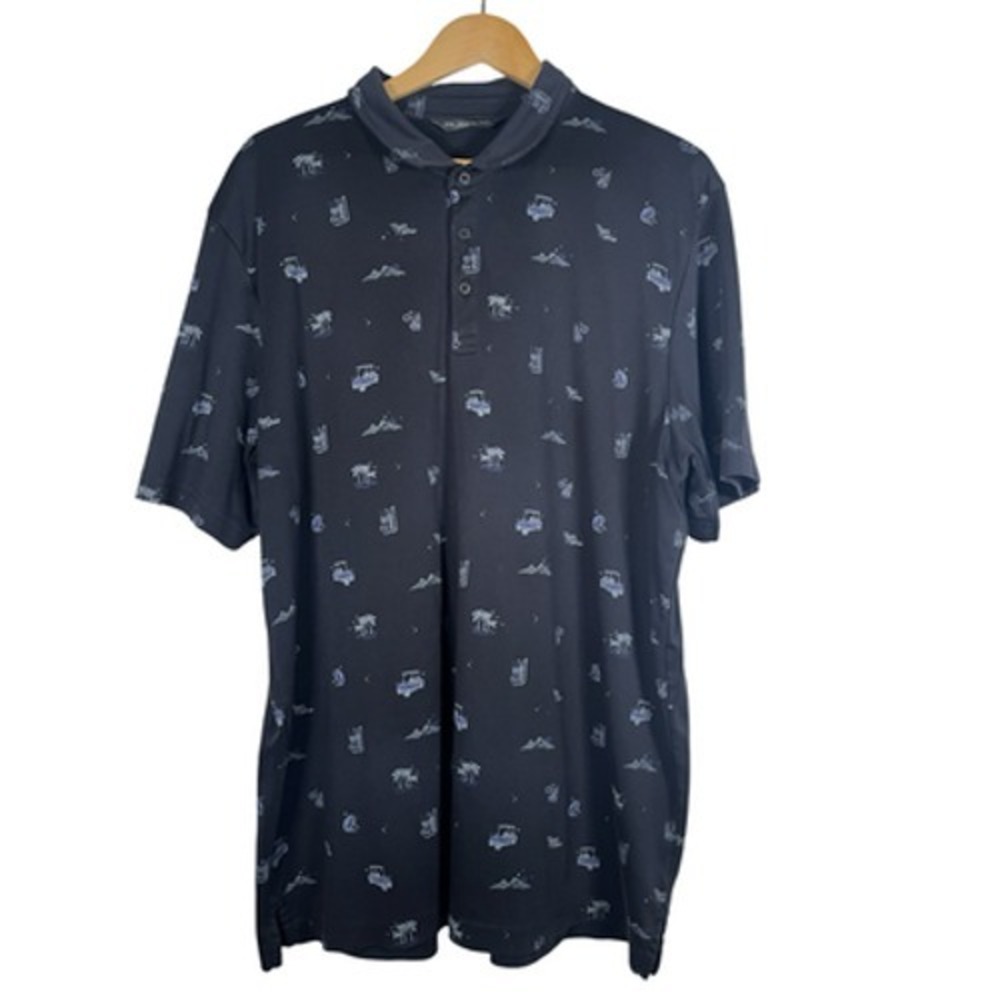 Travis Mathew Polo Shirt Mens Large Black Beer Golf Tropical Print Graphic‎